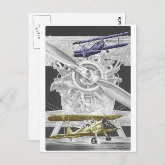 Stearman Biplane Briefkaart (Voorkant / Achterkant)