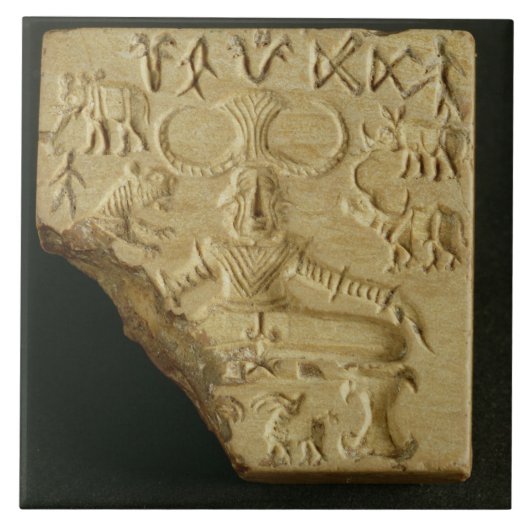 Steatite Pasupati, zeehond Mohenjodaro, 2300-1750  Tegeltje (Voorkant)