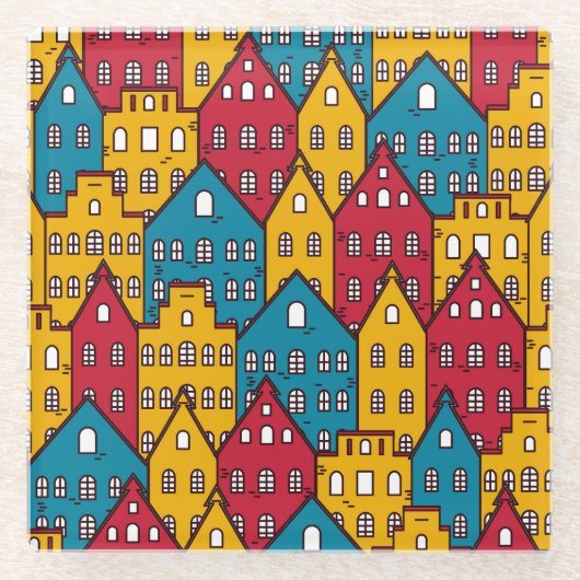 Stedelijk abstract: stadspatroon glazen onderzetter (Voorkant)