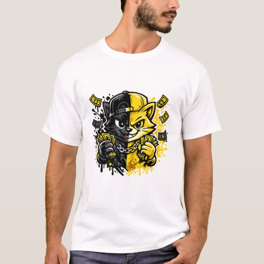 Stedelijk Graffiti Kat Ontwerp T-shirt (Voorkant)