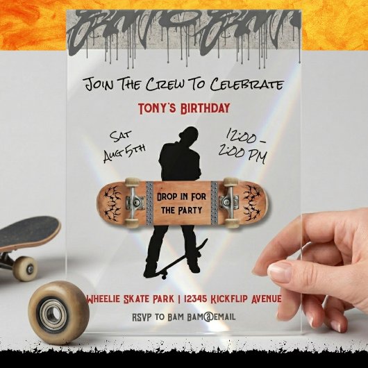Stedelijk Graffiti Skateboardfeest Acryl Uitnodigingen