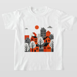 Stedelijk landschap in een moderne en minimalistis t-shirt