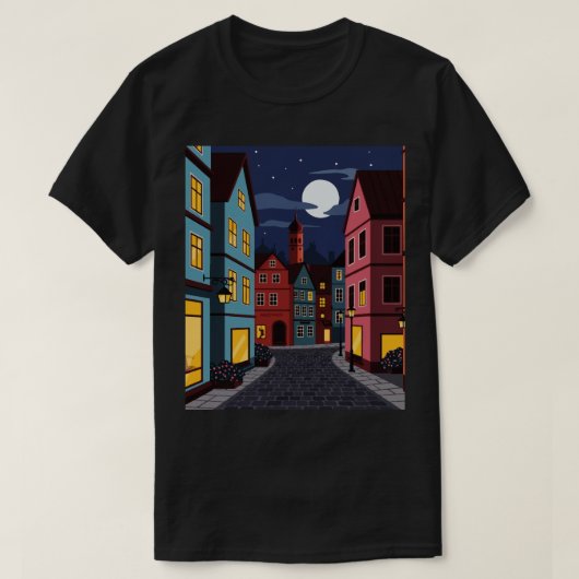 Stedelijk landschap 's nachts t-shirt (Design voorkant)