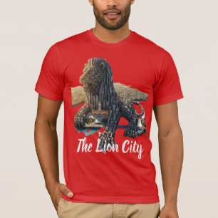 Stedelijk Leeuw Stadssilhouet Architectonisch Rode T-shirt