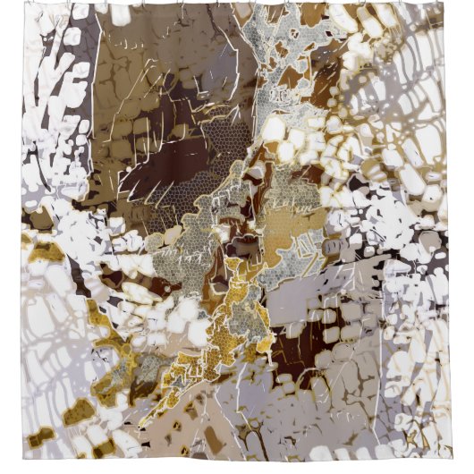 Stedelijk, modern, abstract patroon, wit, bruin go douchegordijn (Voorkant)