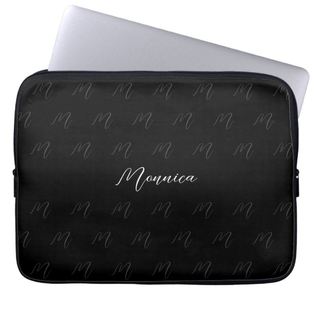 Stedelijk Monogram Zwarte Elegante Script Laptop Sleeve (Voorkant)
