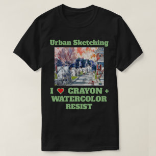 Stedelijk schetsen Ik hou van kleurpotlood + water T-shirt
