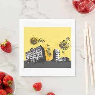 Stedelijk stadslandschap Geel en Grijs Retro Abstr Servet