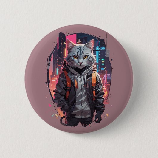 Stedelijk Straatkatontwerp Ronde Button 5,7 Cm (Voorkant)