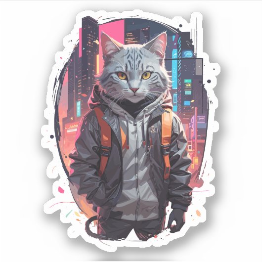 Stedelijk Straatkatontwerp Sticker (Voorkant)