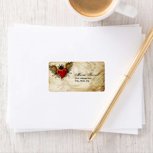 stedelijk Tattoo gevleugeld hart adreslabel Etiket (Insitu)