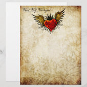 stedelijk Tattoo Winged Heart Letterhead Briefhoofd Ontwerp (Voorkant / Achterkant)