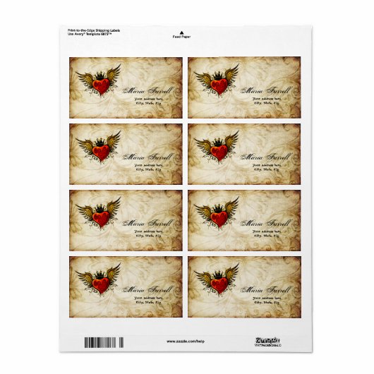  stedelijk Tattoo Wingel Heart Shipping Label (Full Sheet)