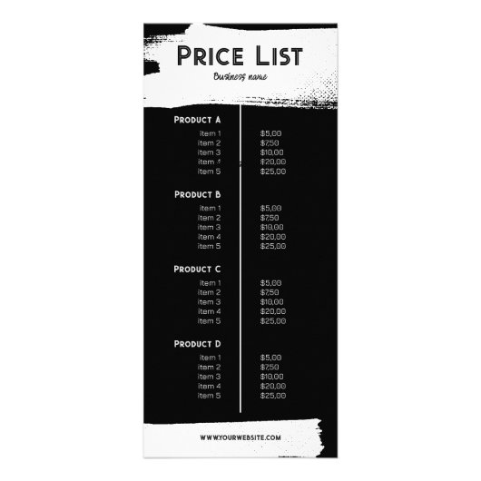 Stedelijk zwart met logo mannelijke prijslijst reclamekaart (Achterkant)