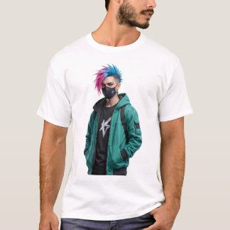 Stedelijke Anime Jongen met Gouden Leeuw Rugprint T-shirt
