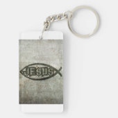 Stedelijke betonvis Jezus Vis Sleutelhanger (achterkant)