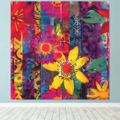 Stedelijke bloei – Levendige Graffiti Bloemenexplo Canvas Afdruk (Insitu (Houten vloer))