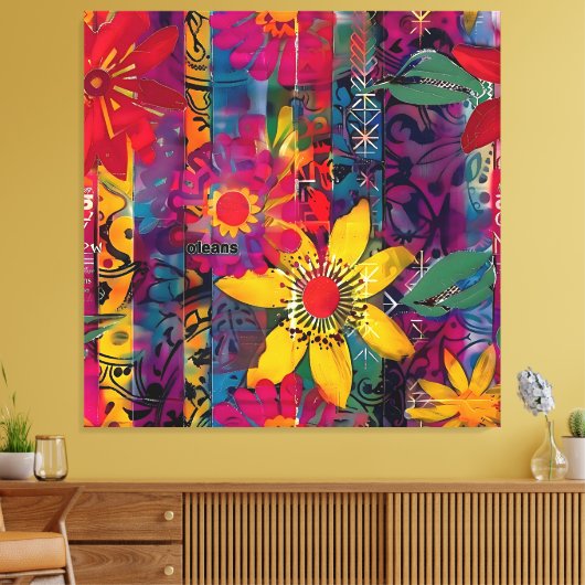 Stedelijke bloei – Levendige Graffiti Bloemenexplo Canvas Afdruk (Insitu (Woonkamer))
