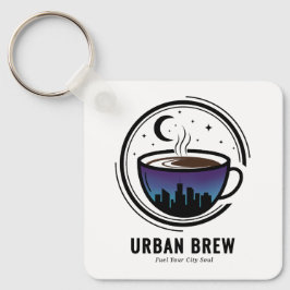 Stedelijke Brouw Stad Silhouet Koffie Sleutelhanger