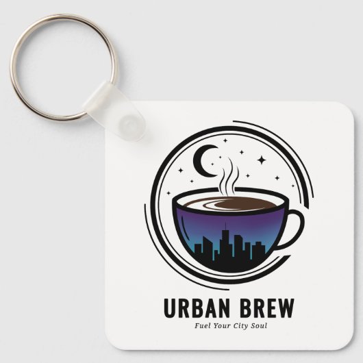 Stedelijke Brouw Stad Silhouet Koffie Sleutelhanger (Voorkant)