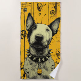 Stedelijke Bull Terrier Portret in Vet Geel Grunge Strandlaken