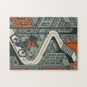 Stedelijke Fietskoerier Stad Legpuzzel (Horizontaal)