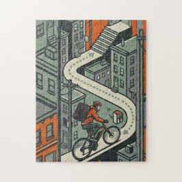Stedelijke Fietskoerier Stad Legpuzzel