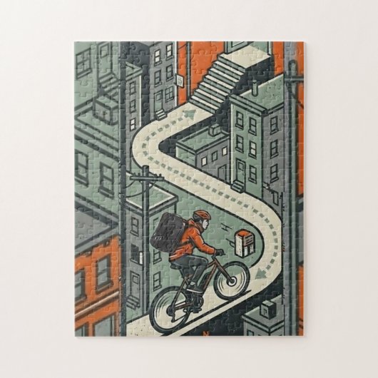 Stedelijke Fietskoerier Stad Legpuzzel (Verticaal)