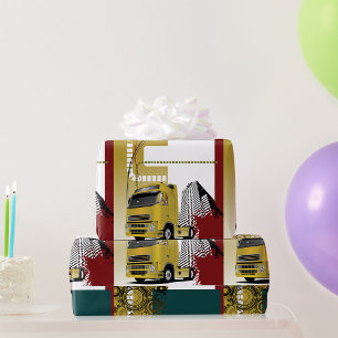 Stedelijke gele semi-truck stadshemel cadeaupapier