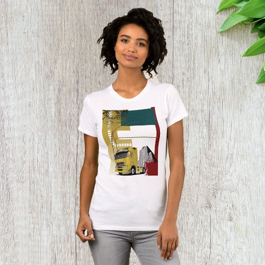 Stedelijke gele semi vrachtwagen stads silhouet t-shirt