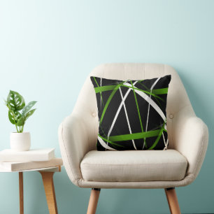 Stedelijke Geometrie Zwart Wit Gras-Groen Kussen