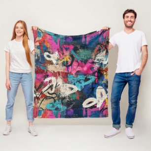 Stedelijke Graffiti Collage met Felle Kleuren Verf Fleece Deken