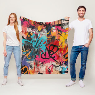 Stedelijke Graffiti Collage met Krachtige Kleuren Fleece Deken
