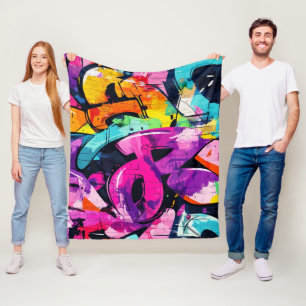 Stedelijke Graffiti Collage met Krachtige Kleuren Fleece Deken