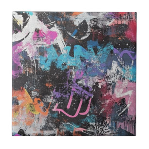 Stedelijke Graffiti Collage met Krachtige Kleuren  Tegeltje