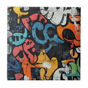 Stedelijke Graffiti Collage met Krachtige Kleuren  Tegeltje