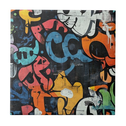 Stedelijke Graffiti Collage met Krachtige Kleuren  Tegeltje (Voorkant)