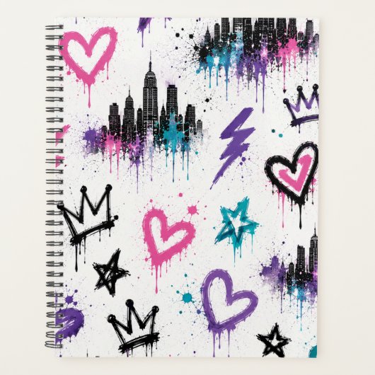 Stedelijke Graffiti Straatkunst NYC Silhouet Planner (Voorkant)