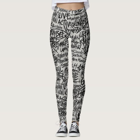 Stedelijke Grunge Krabbeltekening Leggings (Voorkant)