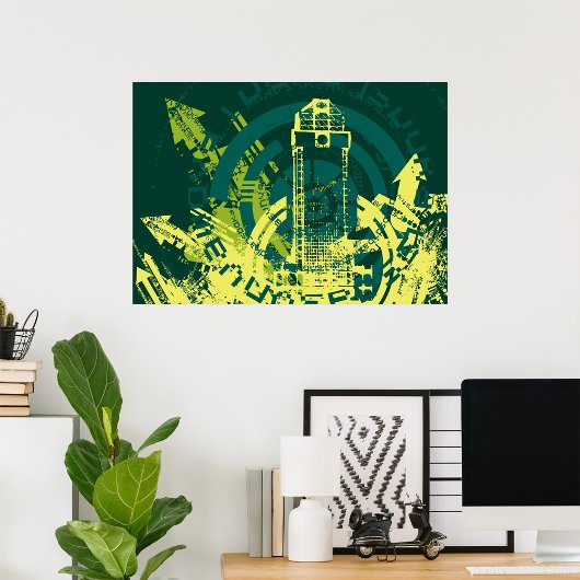Stedelijke Grunge Y2K Abstracte Cyberpunk Stad Poster