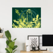 Stedelijke Grunge Y2K Abstracte Cyberpunk Stad Poster (Thuiskantoor)