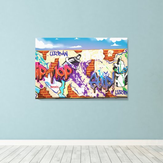 Stedelijke heuphop Graffiti-muur. Canvas Afdruk (Insitu (Houten vloer))