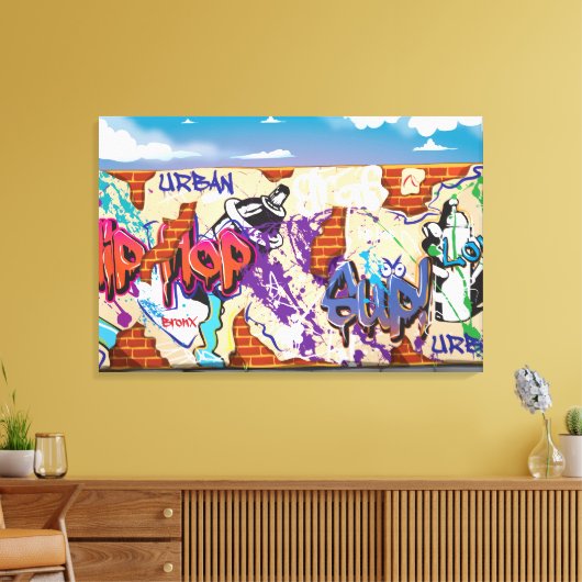 Stedelijke heuphop Graffiti-muur. Canvas Afdruk (Insitu (Woonkamer))