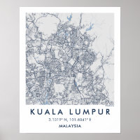Stedelijke kaart van Kuala Lumpur als wanddecorati