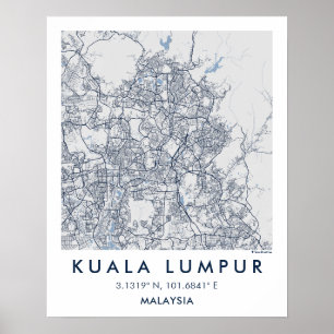Stedelijke kaart van Kuala Lumpur als wanddecorati Poster
