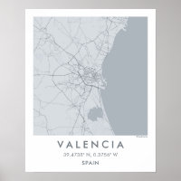 Stedelijke kaart van Valencia Spanje Muur Kunst Po