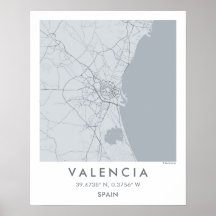 Stedelijke kaart van Valencia Spanje Muur Kunst Po