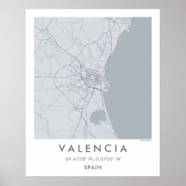 Stedelijke kaart van Valencia Spanje Muur Kunst Po Poster