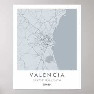 Stedelijke kaart van Valencia Spanje Muur Kunst Po Poster