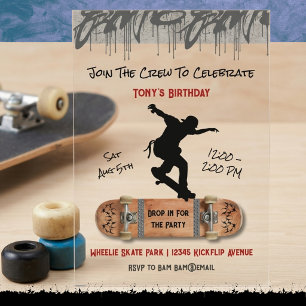 Stedelijke Kickflip Skateboard Tiener Verjaardagsf Acryl Uitnodigingen